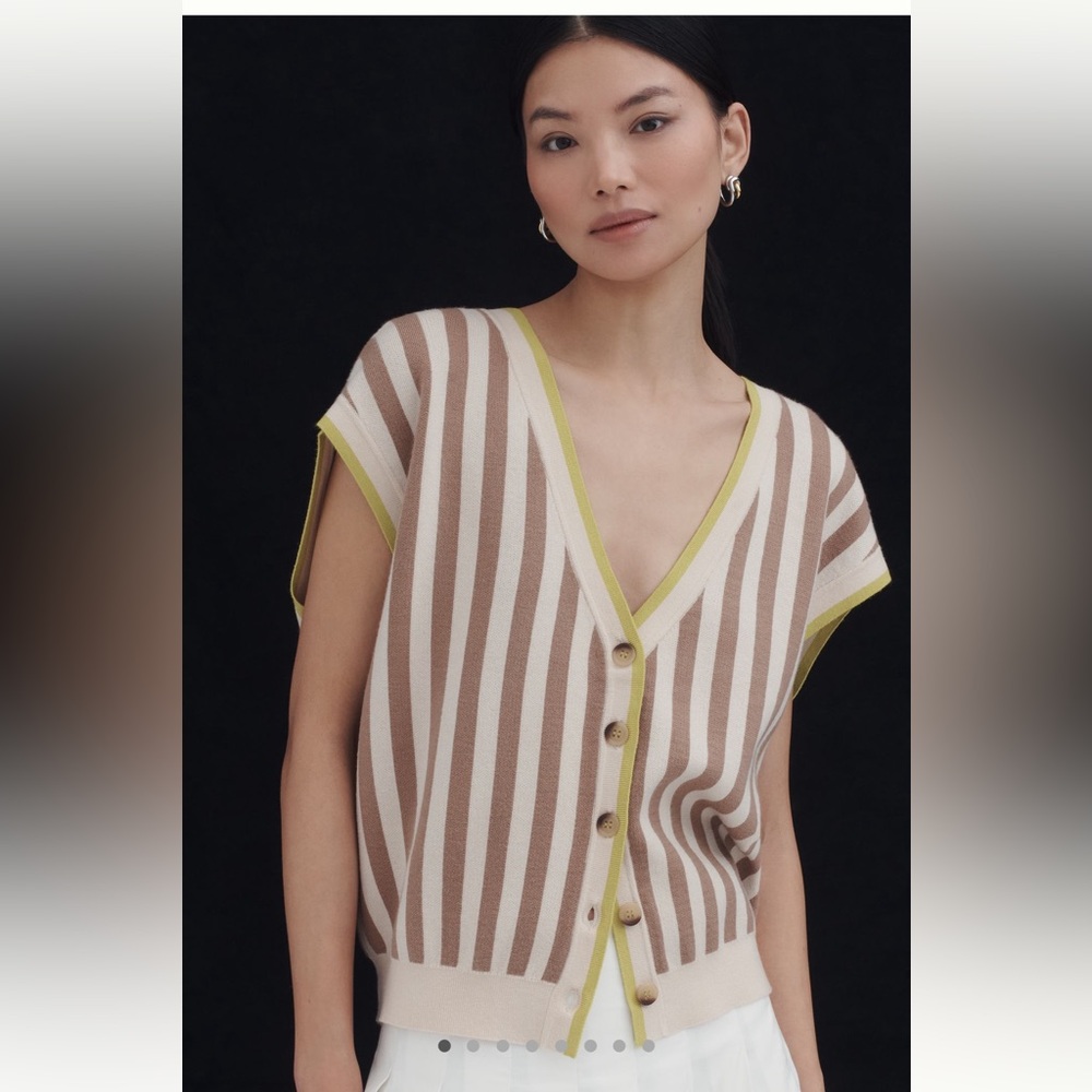 NWT Anthropologie Maeve Slouchy Striped Cardigan Sweater Vest XXS